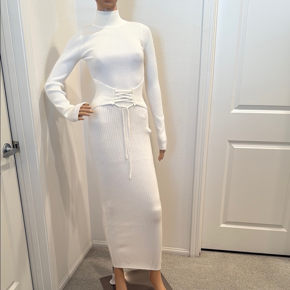 Naked Wardrobe white  Bodycon Dress Mock Neck Long Sleeve